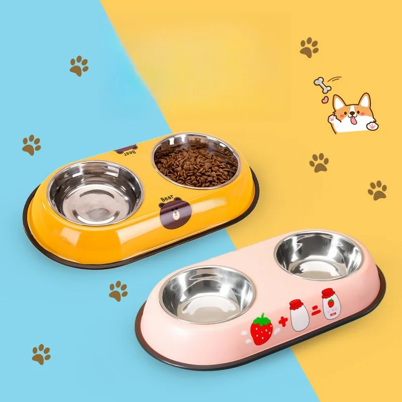 Colorful Double Pet Food Bowl Tilt High Bottom Neck Protector Anti-choking Cat Water Bowl Anti-dumping Dog Feeding Supplies