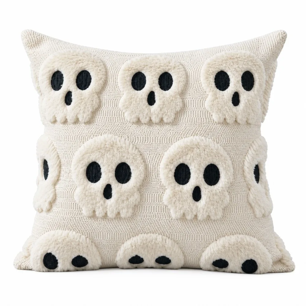 Warm Skeletont Throw Pillowcase Soft Fuzzy Texture Pillow Cover Cushion Case For Home Decor
