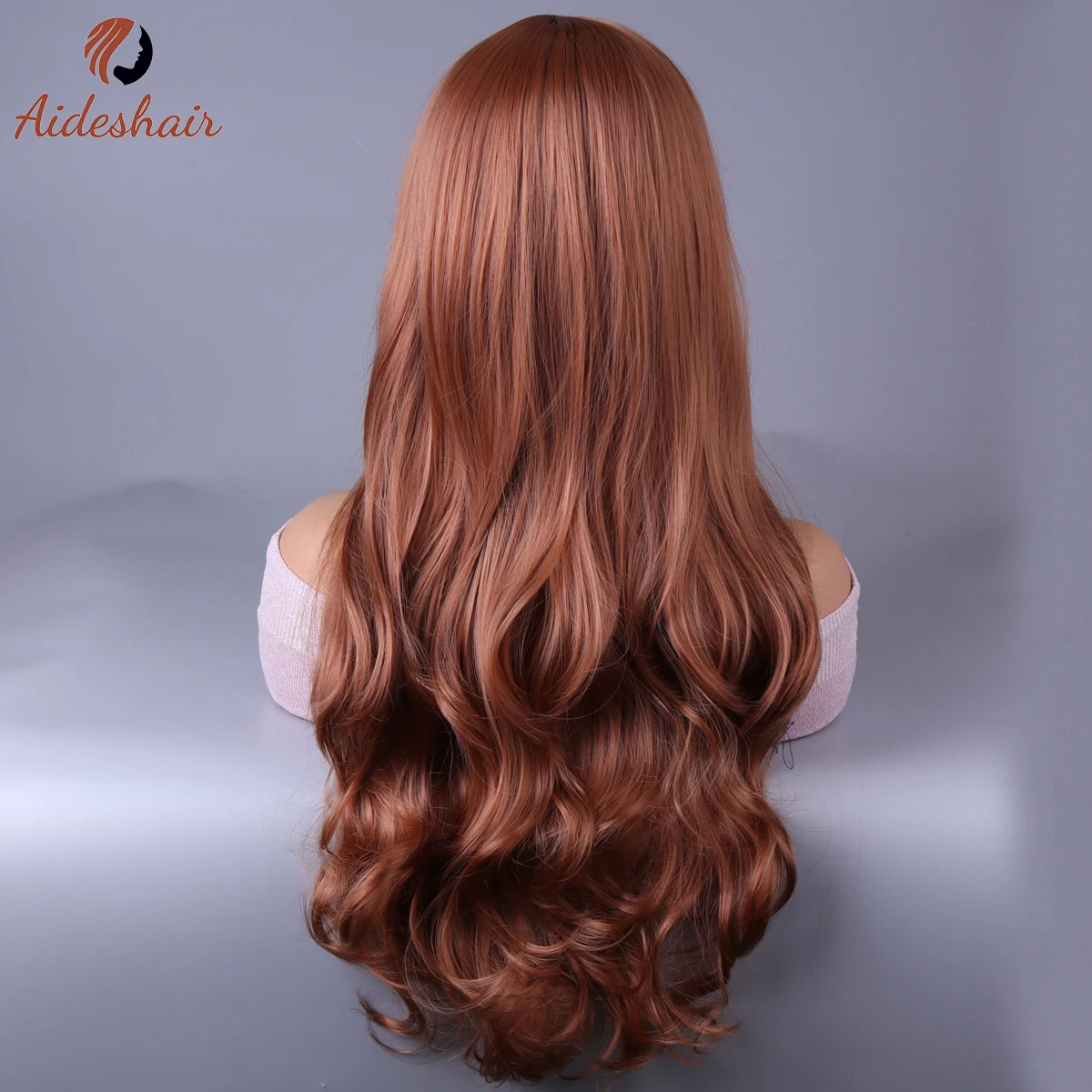 Coffee brown diagonal fringe wig Large wave curly wig for women heat resistant fiber synthetic wig for daily Cosplay