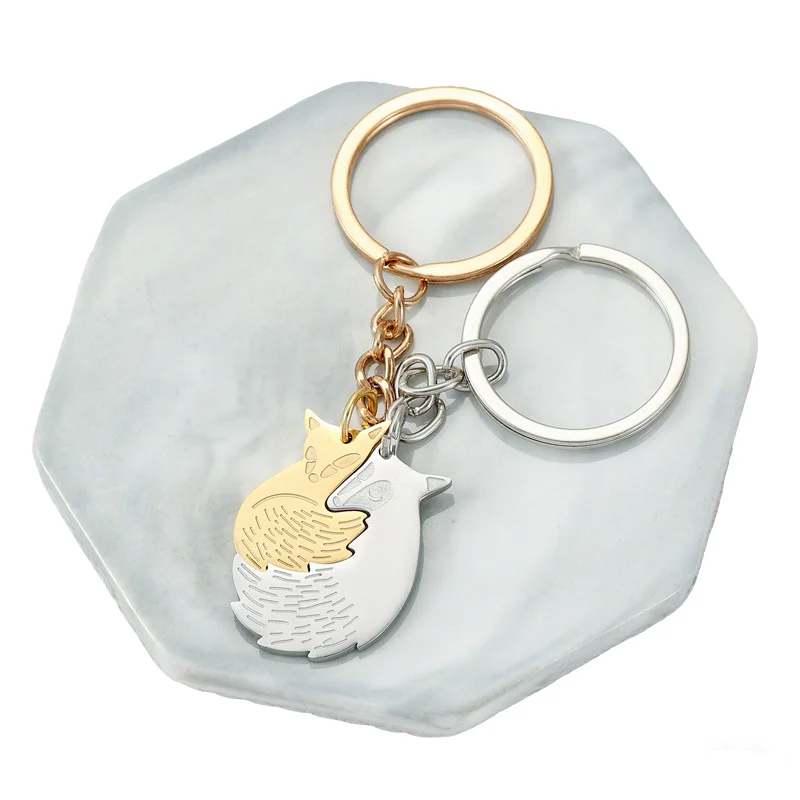 New Arrival  Stainless Steel Key Chain Wolf and Fox Couple Key Ring Sweet Key Chains DIY Jewelry Gifts