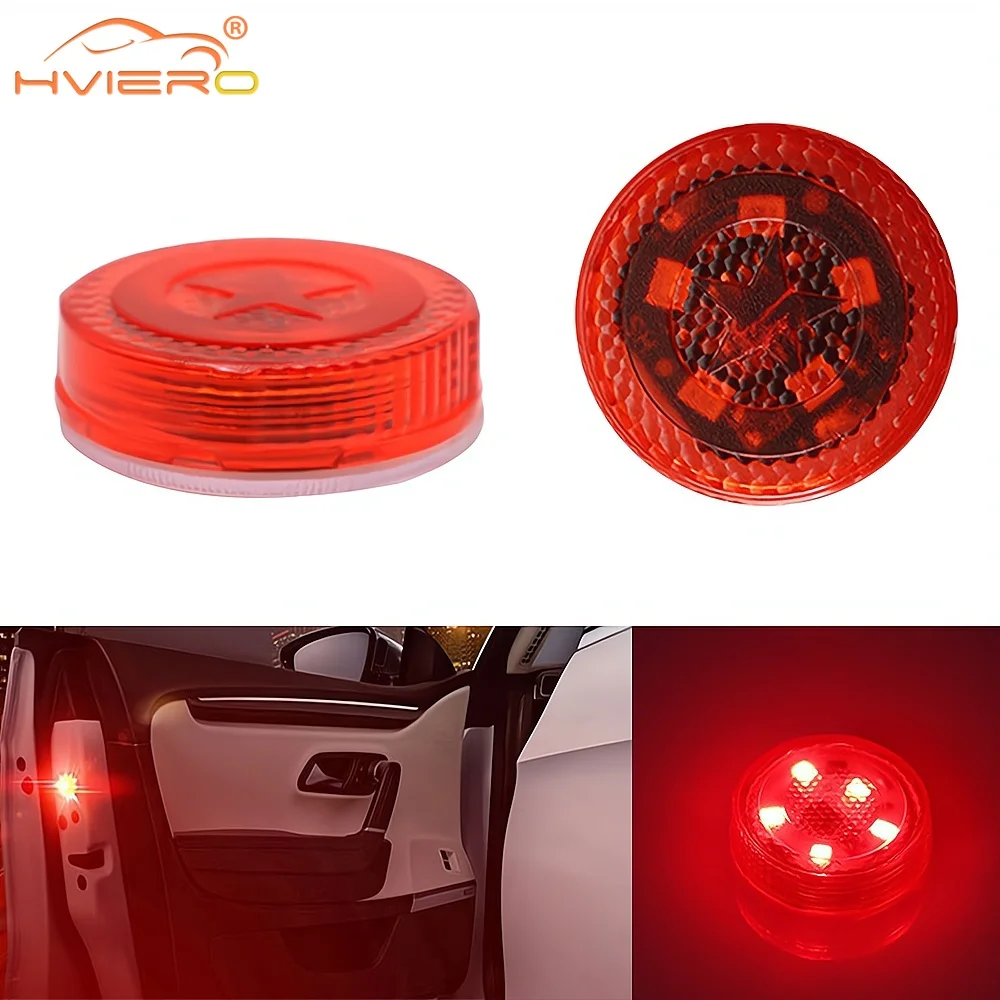 2Pcs Car Opening Door Safety Warning Light Anti-collision Led 12V Flash Lamp Red Wireless Alarm Strobe Parking Decorative Signal