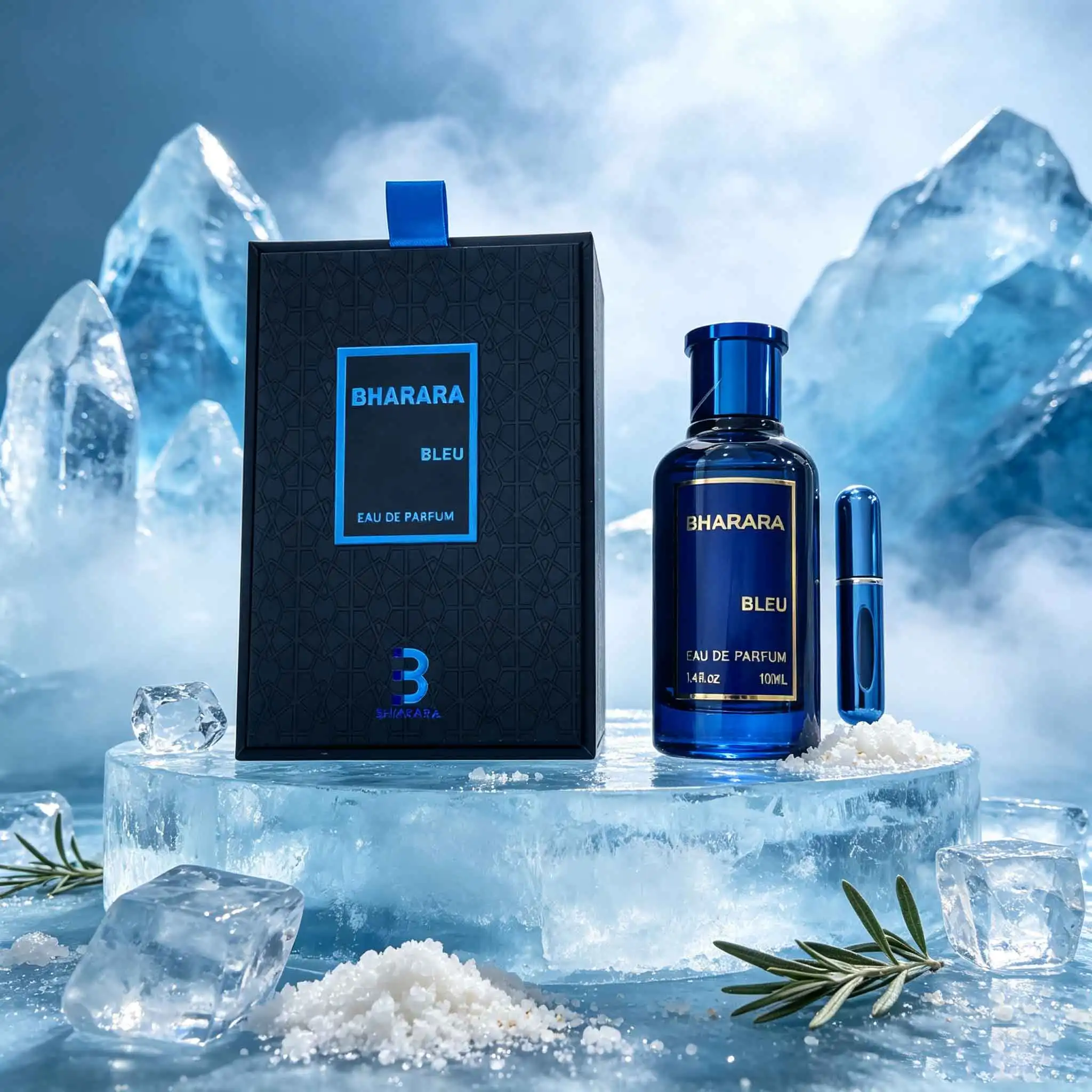 Bharara Bleu, 100ML,Crystal Sapphire‑blue Perfume Bottle, Lemon‑mint‑marine‑cedar‑amber, Fresh Marine Woody Men Perfume Set. view 4