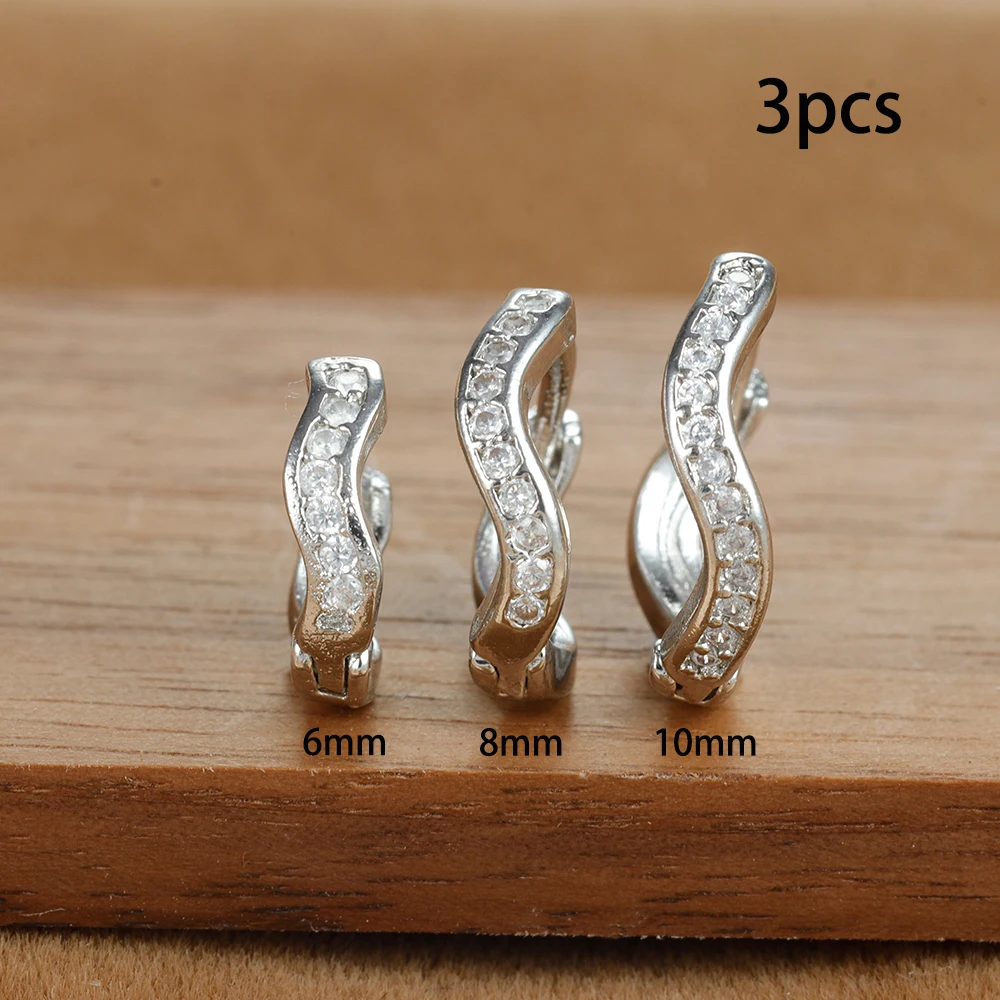 3PCS Stainless Steel Minimal Wave Hoop Earrings Set for Women Crystal Zirconia Huggie Thin Cartilage Earring Piercing Jewelry