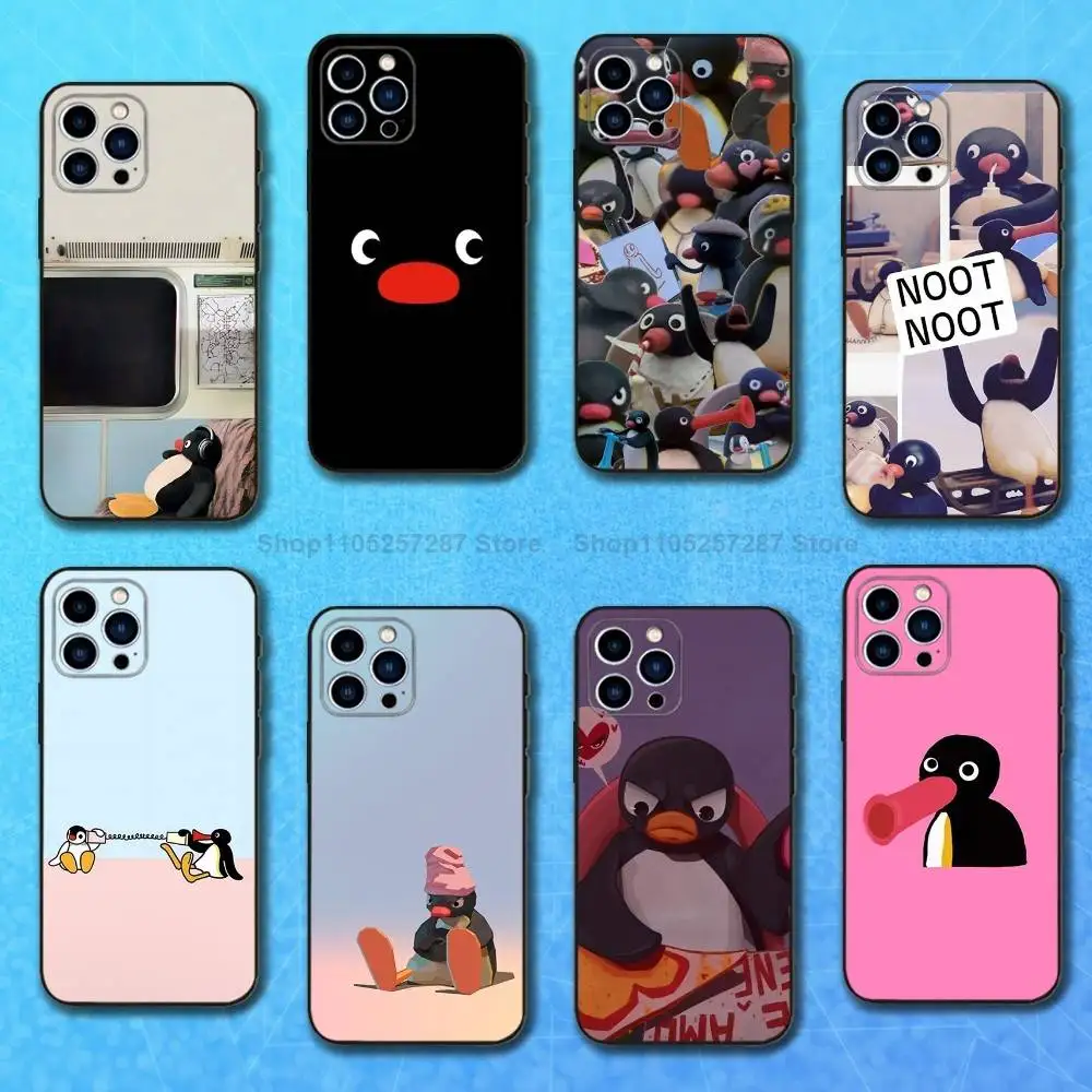 

Cute Art P-Pingu Penguin For iPhone 8,7,11,12,15,14,13,16,17,Plus,Pro Max,XS,X,XR,SE,Mini,Soft Silicone Black Case