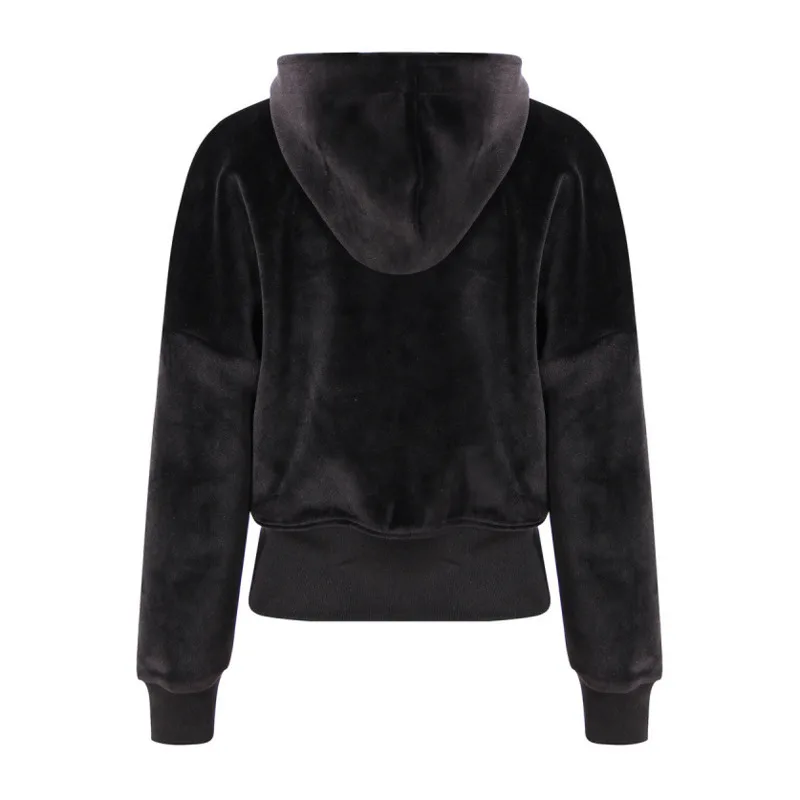 HKSH 2025 осень-зима новая женская толстовка бархатная с капюшоном на молнии на талии темное элегантное уличное модное пальто HK15814