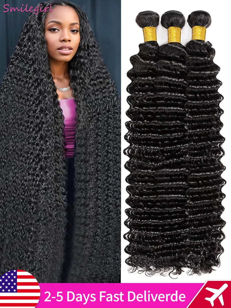 

12A Пучки человеческих волос с глубокими волнами Пучки вьющихся волос 100% необработанные бразильские девственные волосы 1/3/4 шт. Человеческие волосы Натуральный черный