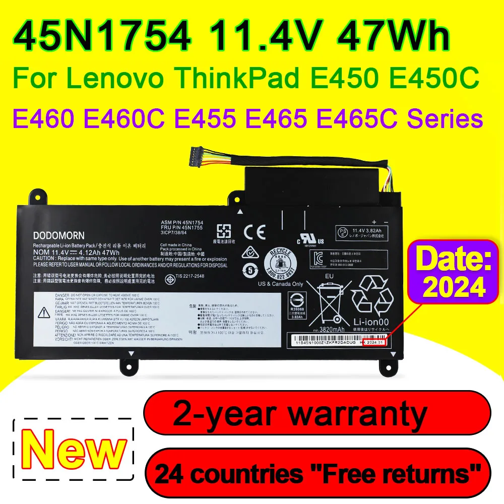 45N1754 For Lenovo ThinkPad E455 E450 E450C E460 E460C E465 E465C 45N1752 45N1753 45N1755 45N1756 Laptop Battery 11.4V 47Wh