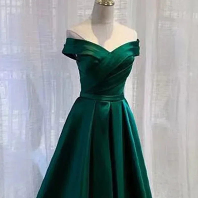 Evening Dress Simple Dark Green Off the Shoulder Pleat Lace up A-line Floor Length Plus size Women Party Formal Gown Customized