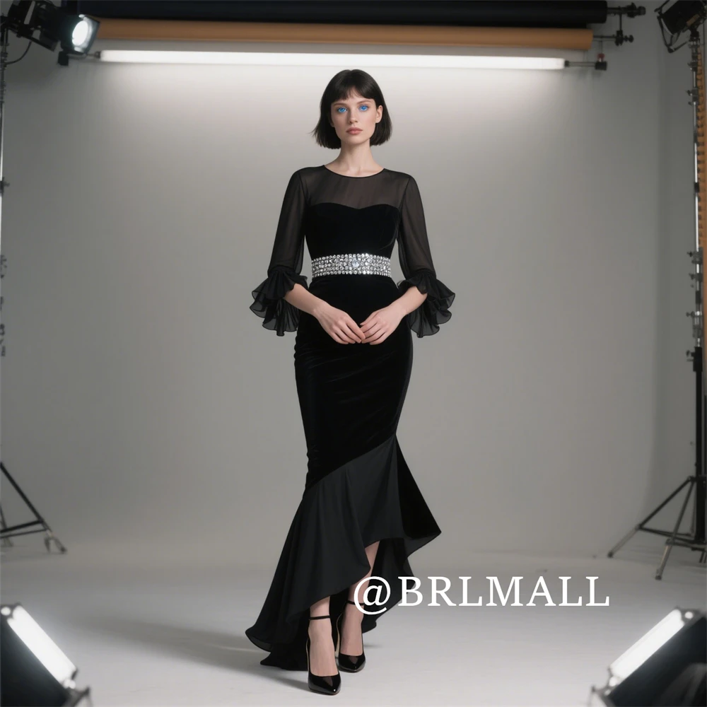 

BRLMALL Elegant Illusion Formal Dresses for Women O Neck Flare Sleeves Mermaid Wedding Party Dress Evening Party Prom Gowns