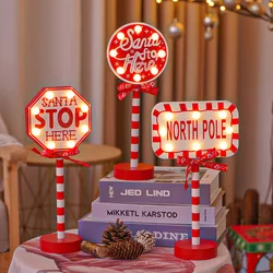 Christmas Stop Sign Party Decoration Santa Stop Here Tree Topper Desk Lamp LED Stop Sign Light Up Garden Light For Window Sign