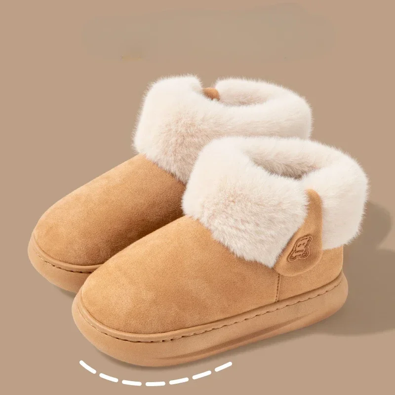 Pantofola soffice da casa da donna invernale calda peluche antiscivolo palla di pelo coperta piatta sfocata scarpe da pane femminili comode stivali