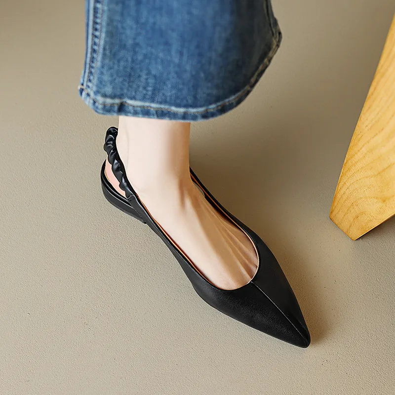 FEDONAS Office Ladies Casual Women Sandals Concise Spring Summer Pointed Toe Low Heels Genuine Leather Slingbacks Shoes Woman