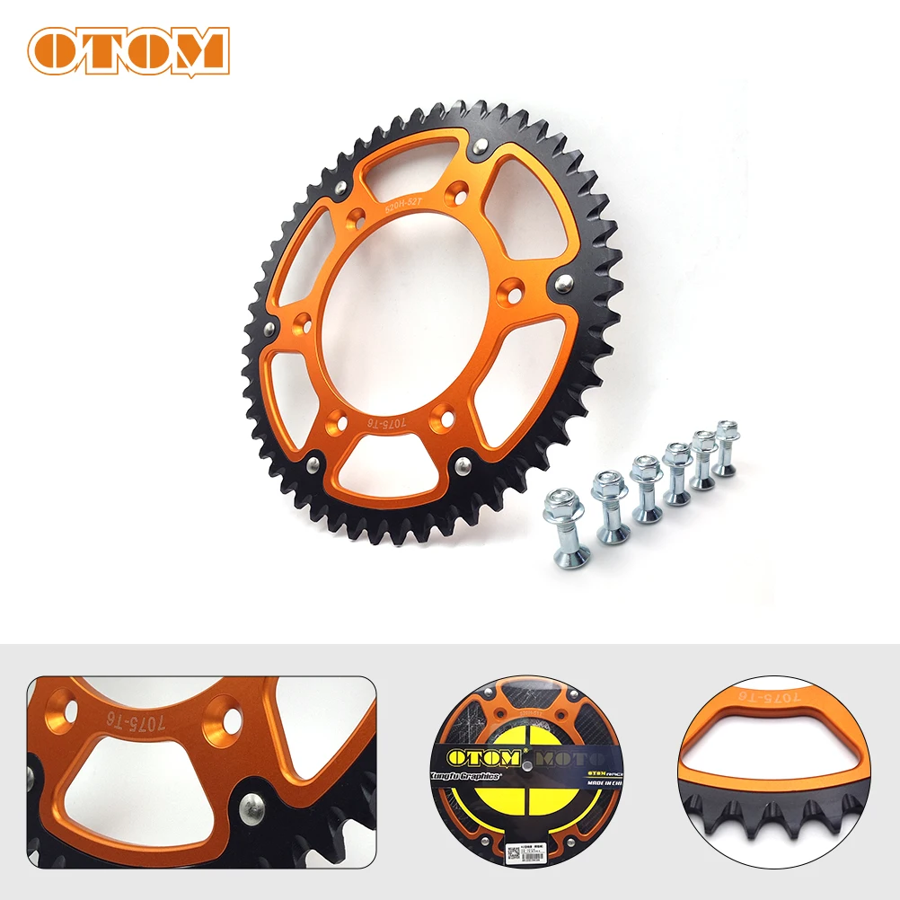 OTOM 51T 52T Rear Chain Sprocket 520 Chain Chainwheel Brake Disc Drum Plate For KTM EXC HUSQVARNA GASGAS Motorcycle Accessories