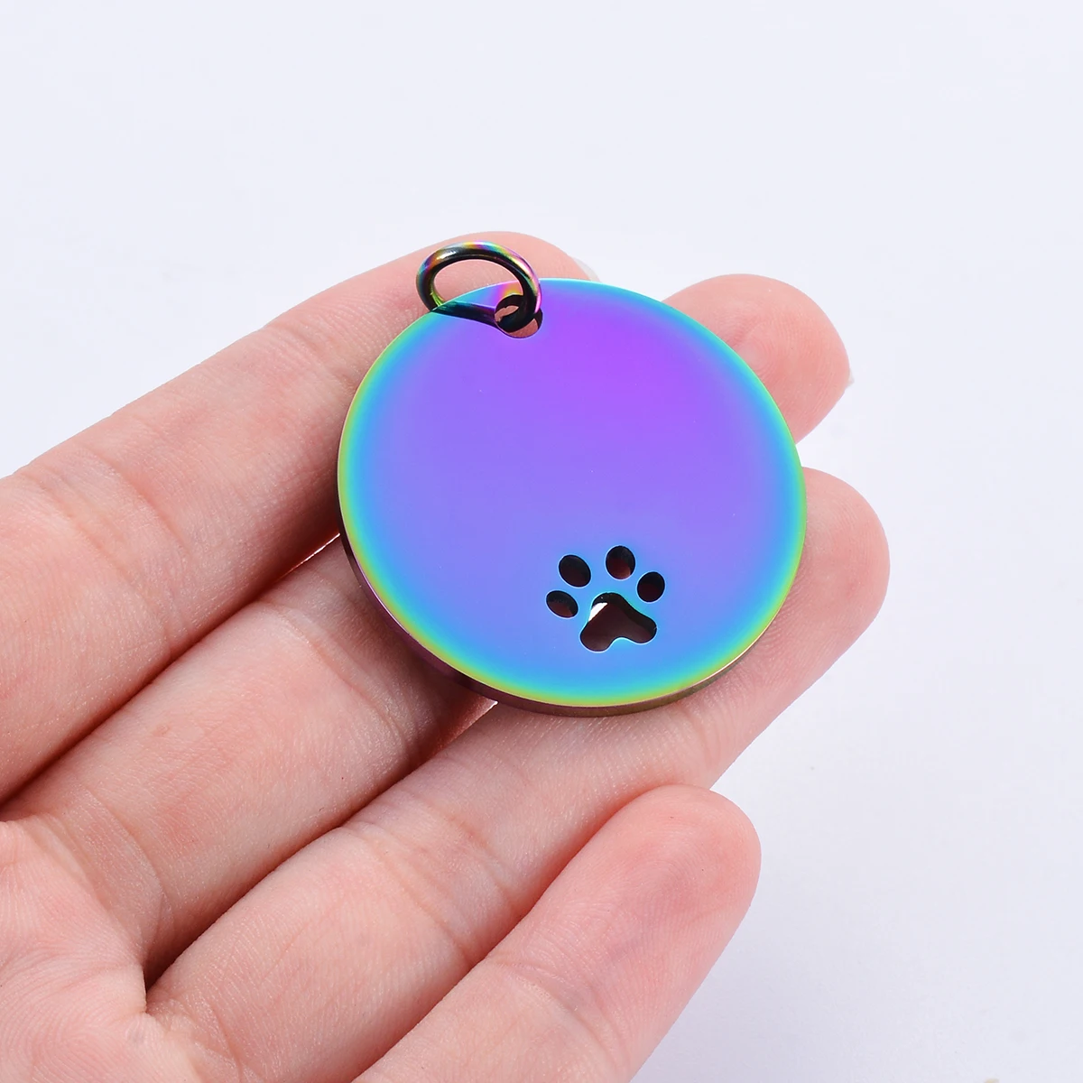 10Pcs 25mm/30mm Mirror Polished Stainless Steel Hollow Pet Paw Pendant Round Charms Blank ID Dog Tags 6 Colors  Wholesale