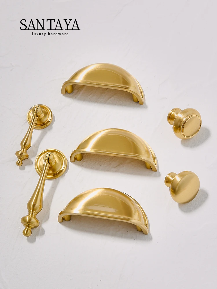 

SANTAYA Brass Kitchen Furniture Handles Cupboard Cabinet Door Handle Wardrobe Shoe Cabinet Pulls Shell Golden Drawer Knob Nordic