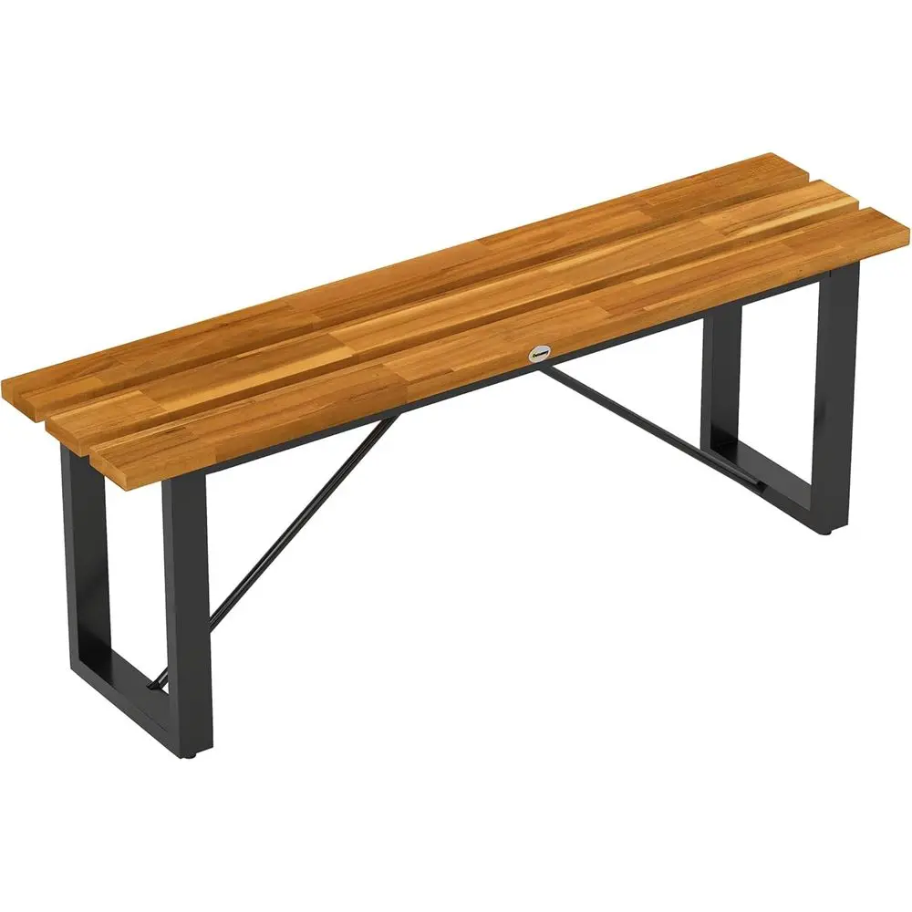 

Outdoor Bench, Acacia Wood Patio Garden Bench, 47 2-Person Backless Patio Loveseat with Slatted Seat and Metal Frame, Weather/Co