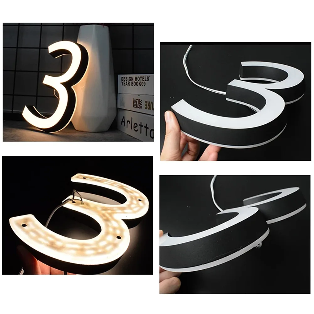 3D Acrylic Luminous House Numbers LED Light Shop Sign Plate Outdoor Waterproof Hotel Home Address Door Plates Dropshipping