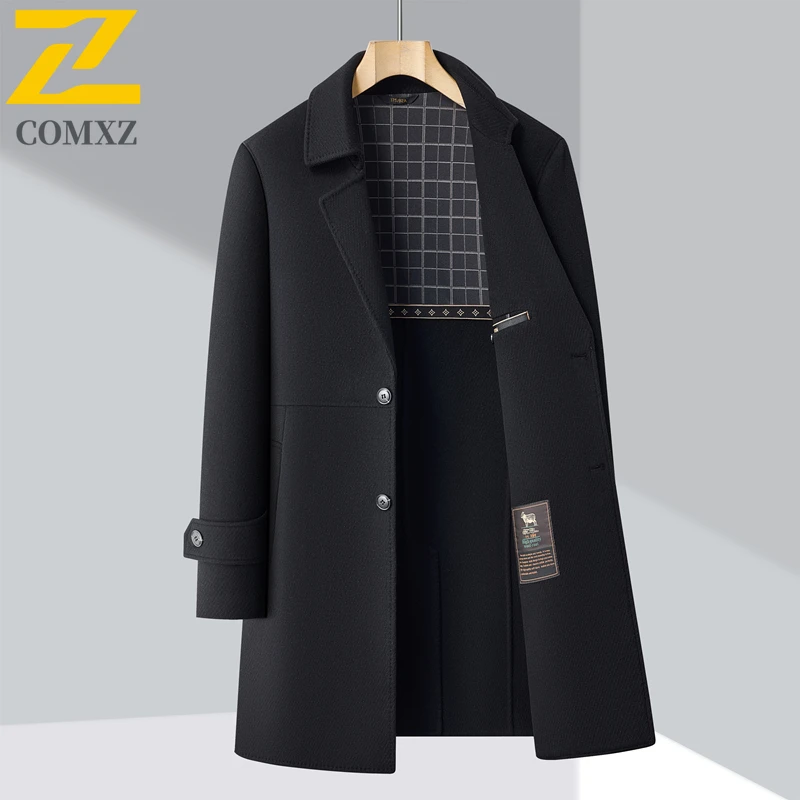 

Comxz New Winter Wool Coat Men Korean Thick Warm Double-Sided Woolen Coat Brand Clothing Long Lapel Cashmere overcoat Man Trench