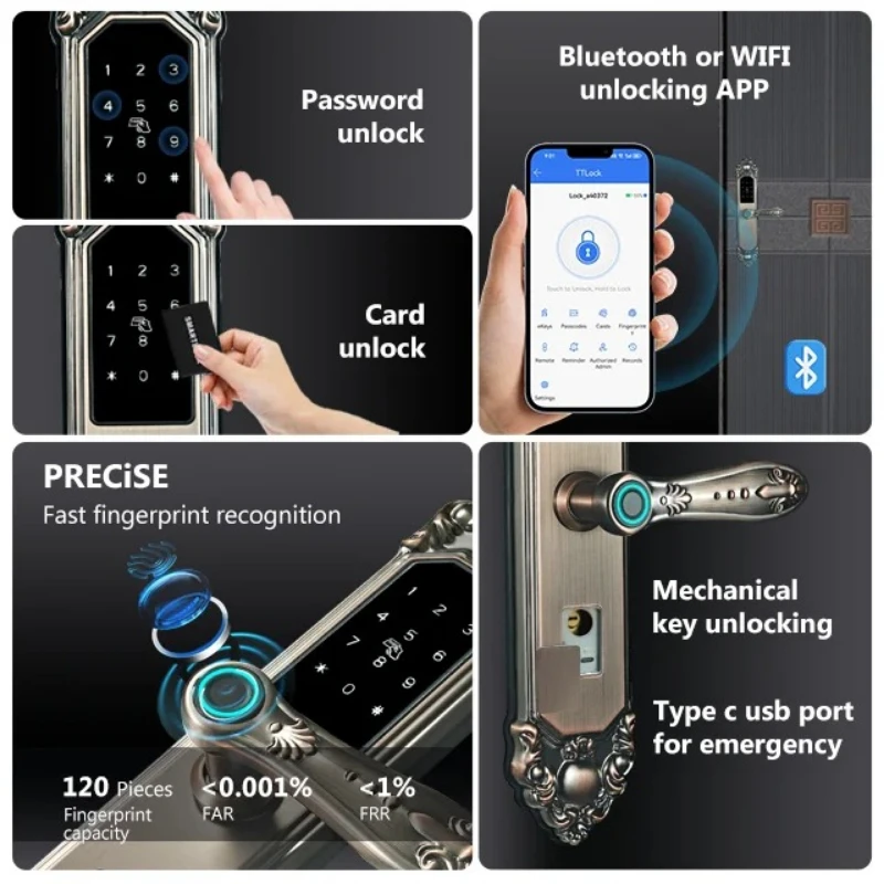 OEM&ODM D30zm Gold Handle TTlock Smart Door Lever , Fingerprint Keyless Entry , Competitive Price for Home & Commercial