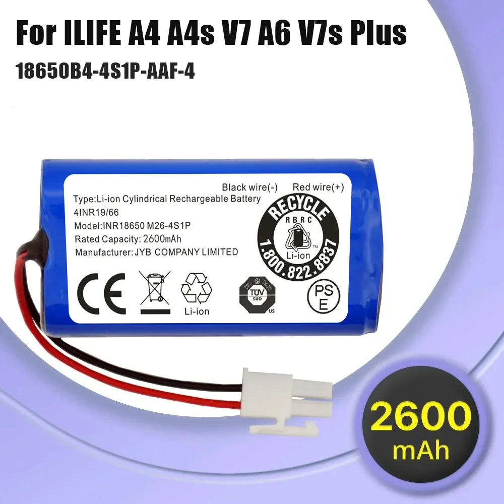 

NEW 14.8V 2600mAh 14.4V 3200mAh Lithium Battery For ILIFE A4 A4s V7 A6 V7s Plus Robot Vacuum Cleaner ILife 4S1P real Capacity