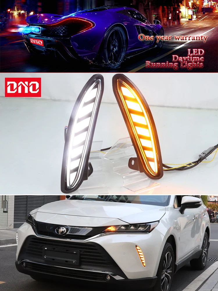 

Car LED 12V Daylights For Toyota Harrier Venza 2020 - 2022 Yellow Turn Signal Night Blue Running Lamps Car Foglamp
