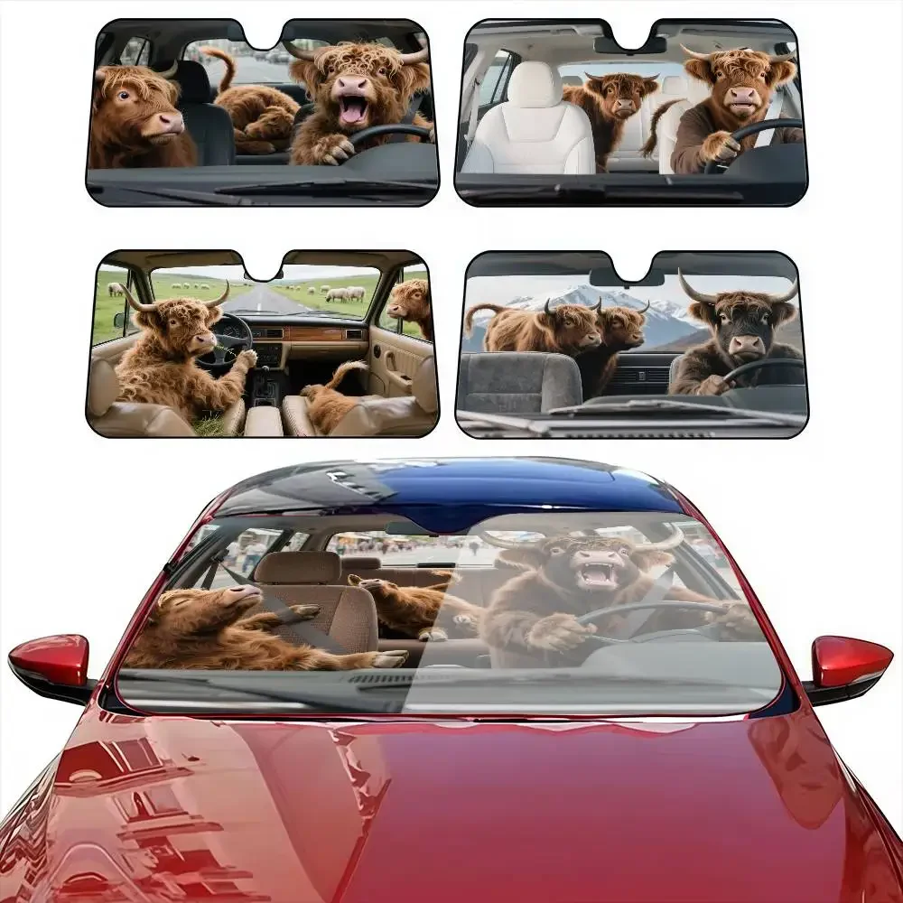 Pare-soleil de voiture drôle h-highland pour bétail, film en aluminium thermoisolante, blocs à ventouse réutilisables, rayons UV, protection de pare-soleil de voiture