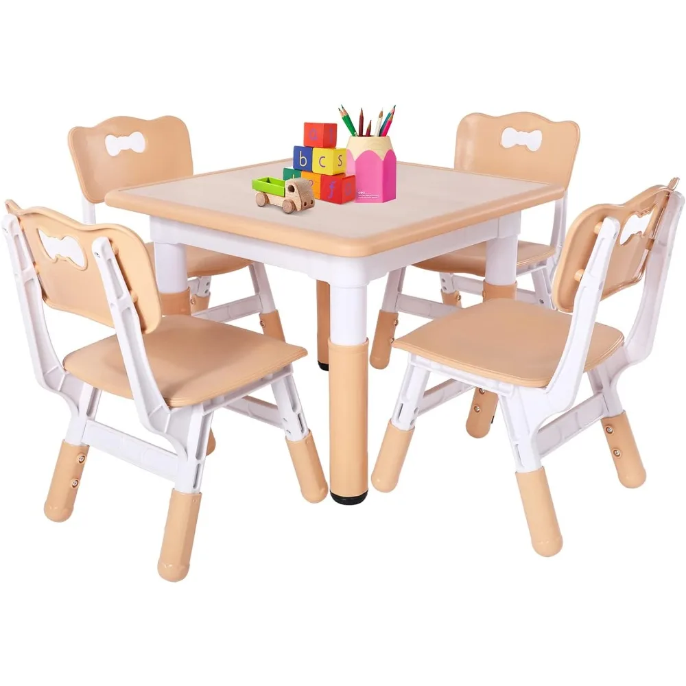 Ensemble de table et chaises réglables pour enfants, table pour tout-petit, facile à essuyer, arts et artisanat, recommandé, 4, 3 à 8 ans