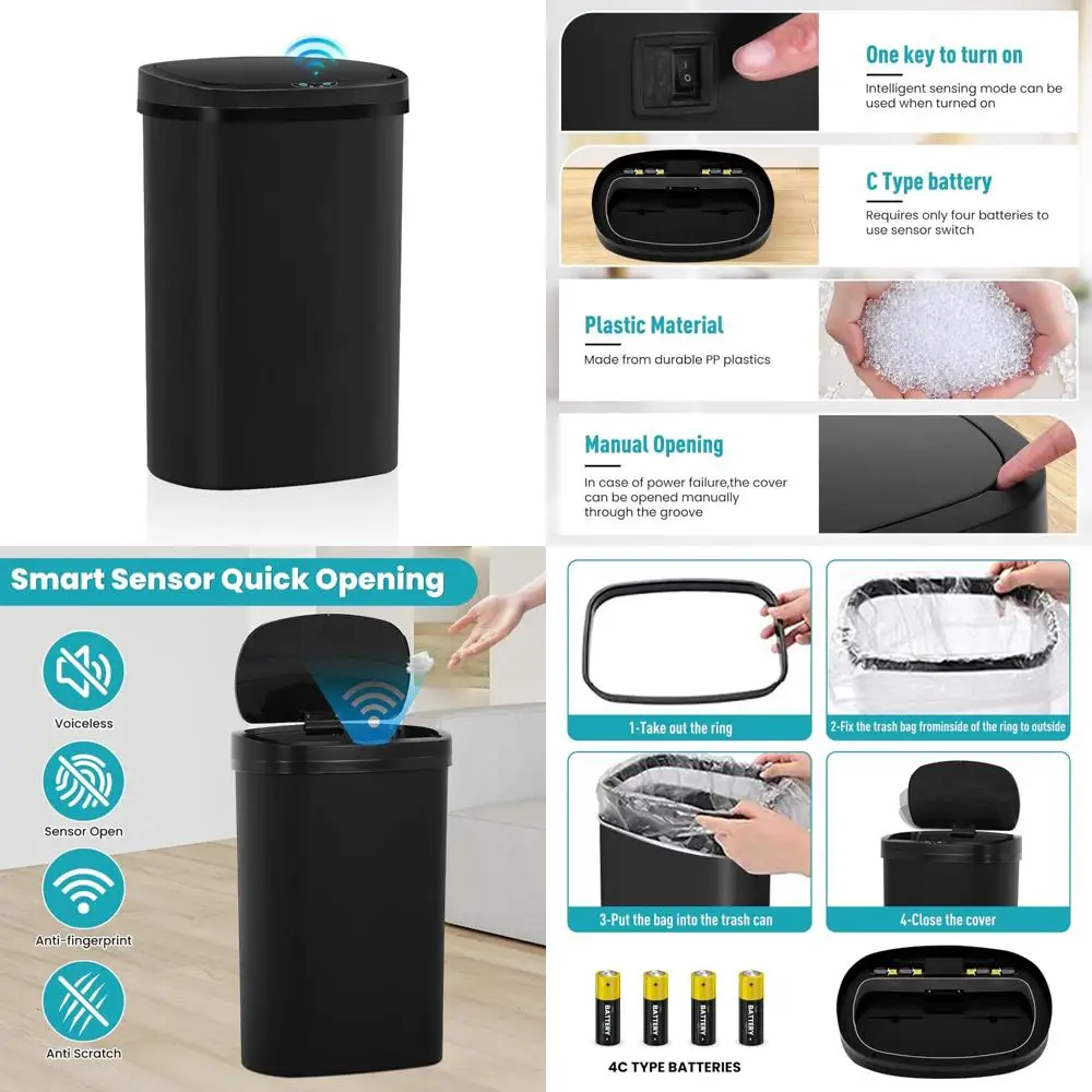

Automatic 13 Gallon Touchless Motion Sensor Trash Can - Odor Control, Hygienic, Waterproof Kitchen Garbage Can with Lid