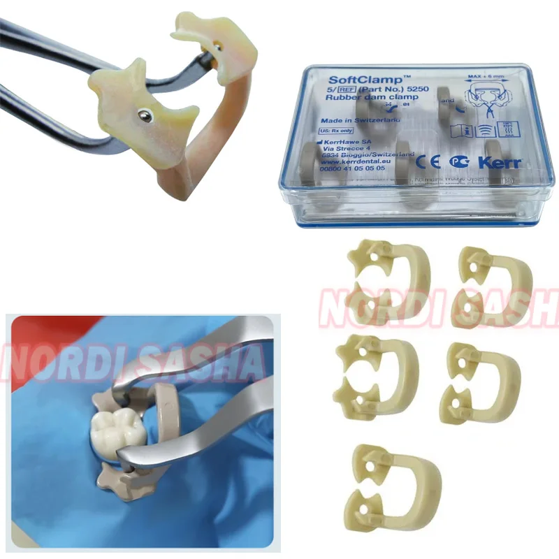 5Pcs/Box Kerr Dental Rubber Dam Sheet Clamps kerr OptiDam Resin Soft Clip Premolar Clamp Isolation Autoclavable 134℃