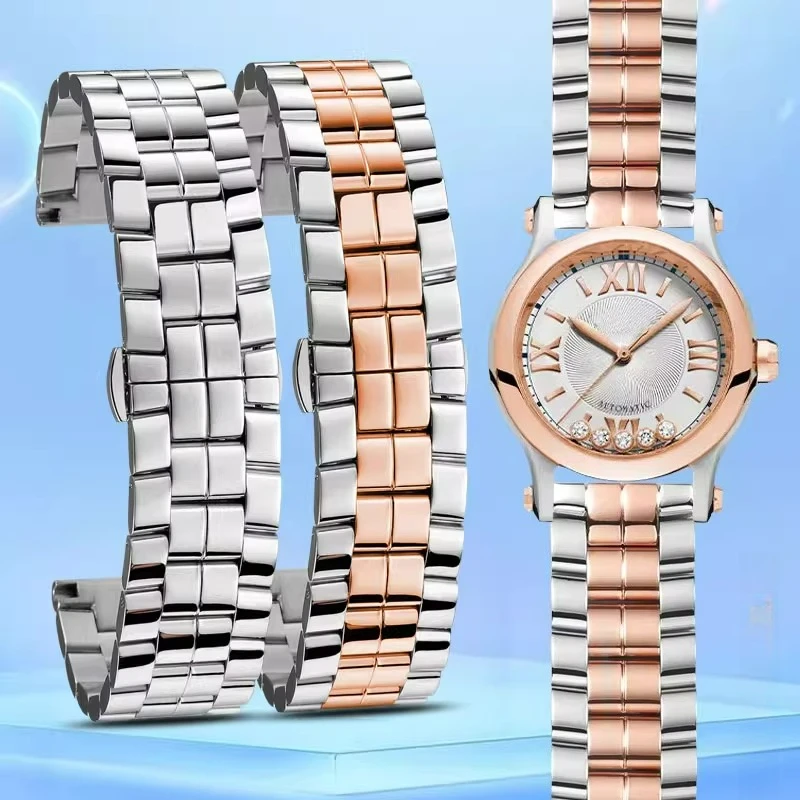 Para Chopard Happy Diamonds Series correa de reloj de acero para mujer 15 18mm estilo Original exquisita pulsera de reloj de acero inoxidable