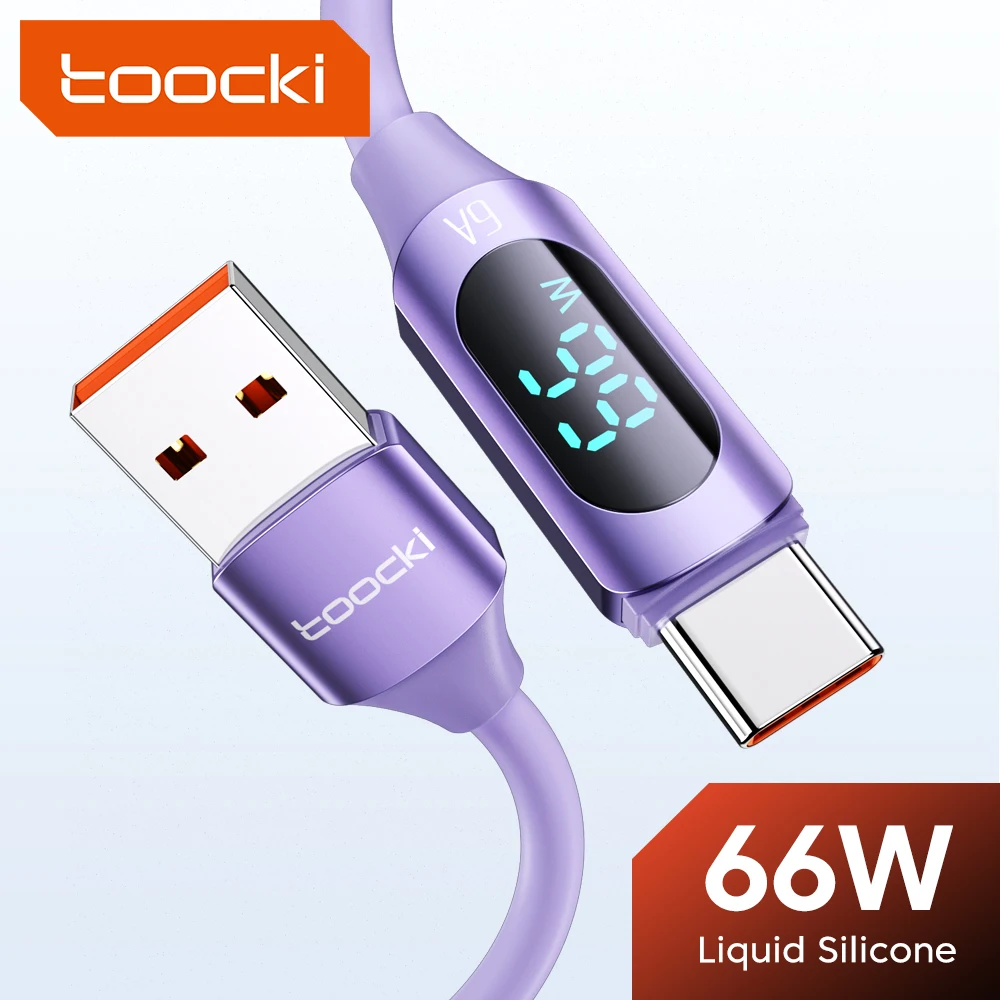 Toocki 6A USB-zu-USB-C-Kabel für Samsung S20 S10 66 W, superschnelles Ladekabel, Digitalanzeige, Silikon-Datenkabel für Xiaomi Huawei
