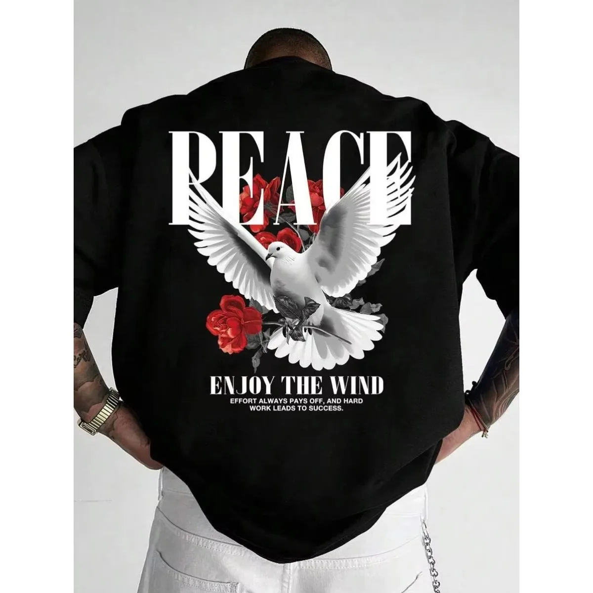 السلام حمامة روز 2026 جديد حار الرجال النساء للجنسين القطن تي شيرت العلامة التجارية الفاخرة الراب حجم كبير ملابس الشارع الشهير الكلاسيكية عودة طباعة المحملة #1