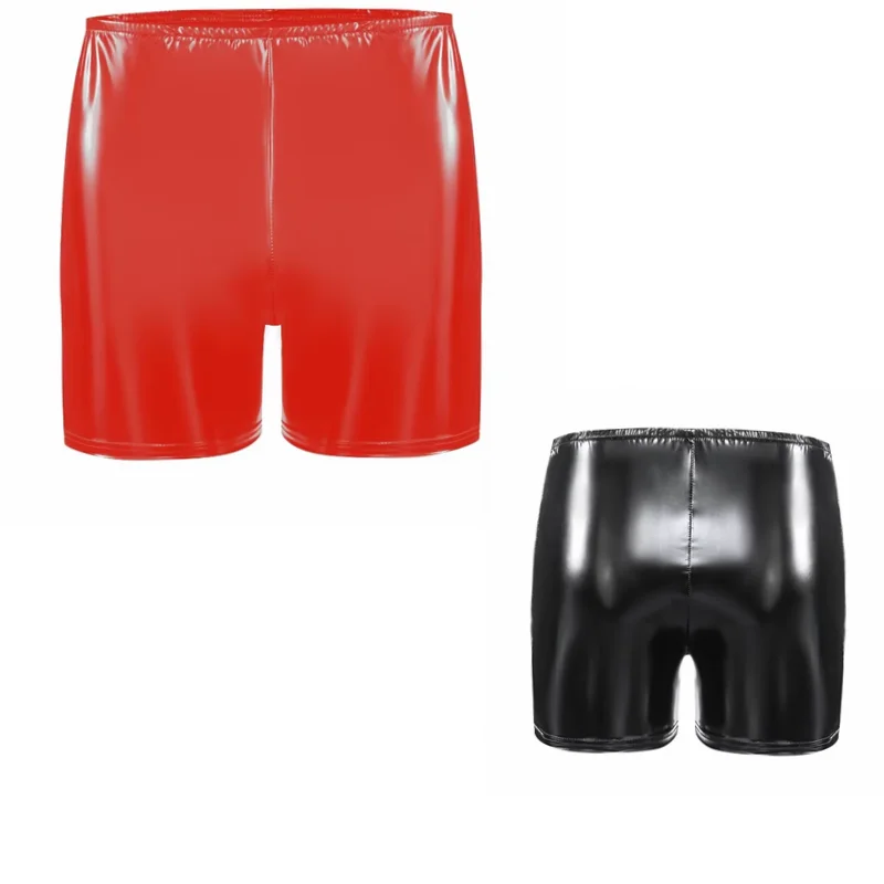 New Red Black PVC Leather Side Zipper Casual Men's Short Leather Pants Summer Fashion Trend Club Punk Style Shorts for Men