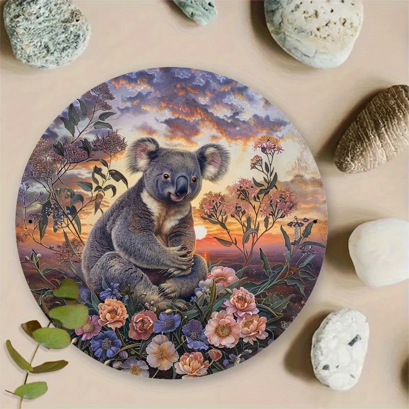 2D Flat – 1 Stück 2D Flat Metal Wall Art – Serene Koala Retro Rundes Aluminiumschild – Ideal für Zuhause, Küche, Garten, Club, Garage &