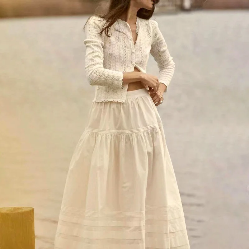 

Юбка миди А-силуэта с вырезами и цветочным узором, однотонная, с высокой талией, для молодых женщин, коллекция Весна-Лето 2023