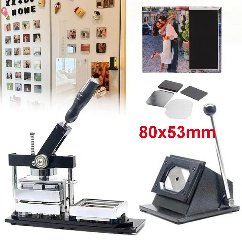 80x53mm Photo Magnet Machine DIY Rectangular Fridge Magnet Making Machine Kit Includes Paper Cutter & 100/500/1000set Materials