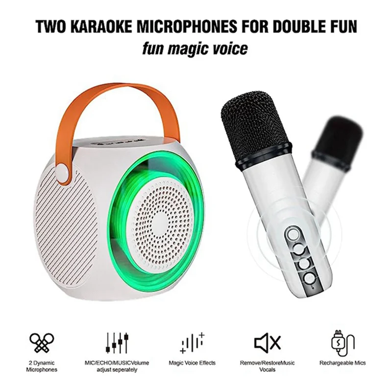 

Портативная Bluetooth-колонка для караоке с двумя микрофонами, подходящая для подарков на день рождения, домашних вечеринок