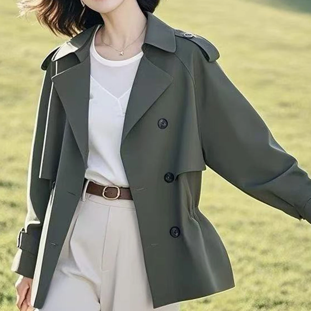 Fashion short simple trench coat small man 2025 spring and autumn temperament British spring and autumn new waist casual coat