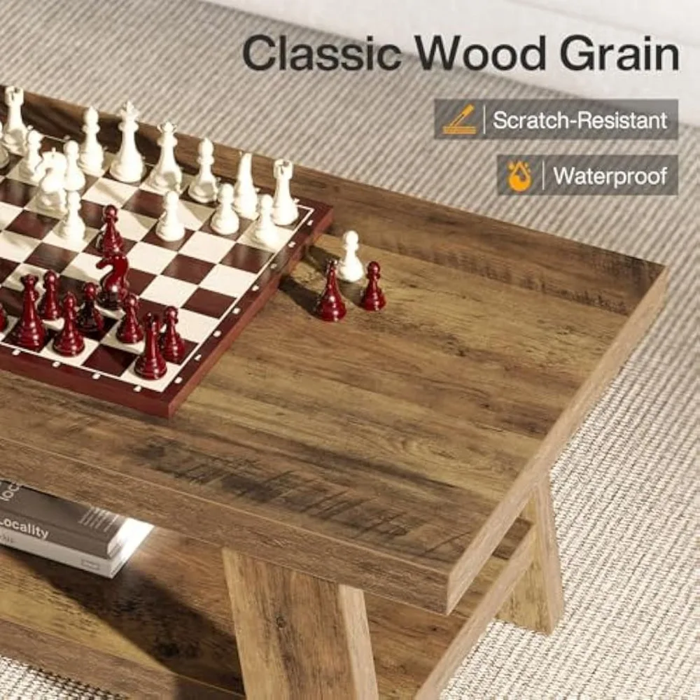 โต๊ะกาแฟห้องนั่งเล่นทรงสี่เหลี่ยมแบบชนบท โต๊ะกลางไม้สองชั้นขนาด 47.24 นิ้ว