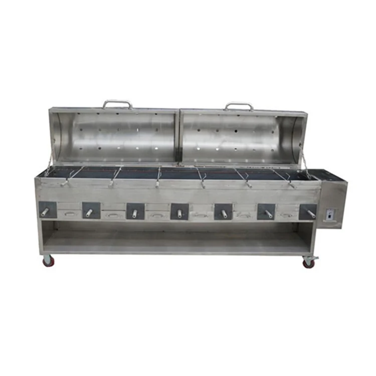 Six-head stainless steel smokeless roasted leg of lamb stove thickened charcoal box commercial outdoor