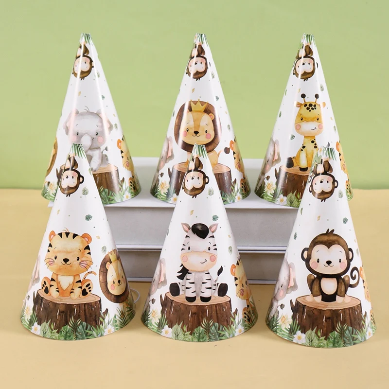 6 Stück Cartoon-Tier-Geburtstagshüte im Bauernhof-Stil, konische Papierhüte für den 1. Geburtstag, Babyparty, Partydekoration, Foto-Requisiten – Detail 5