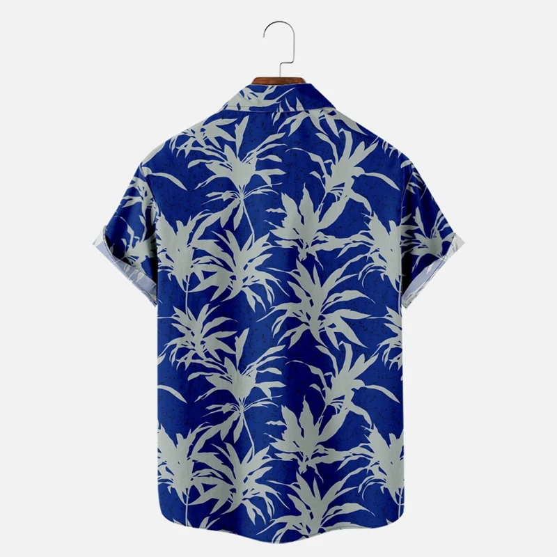 Blue Printed Shirt for Men's Short Sleeved Oversized 4XL Vacation Beach Hawaiian Shirt Beach Top Breathable Casual Shirt