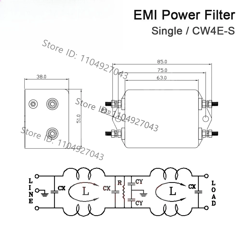 Power EMI Filter CW4E-10A 20A 30A 40A-S Single Pole Filter Connector Single Phase 220V Purification Anti-jamming