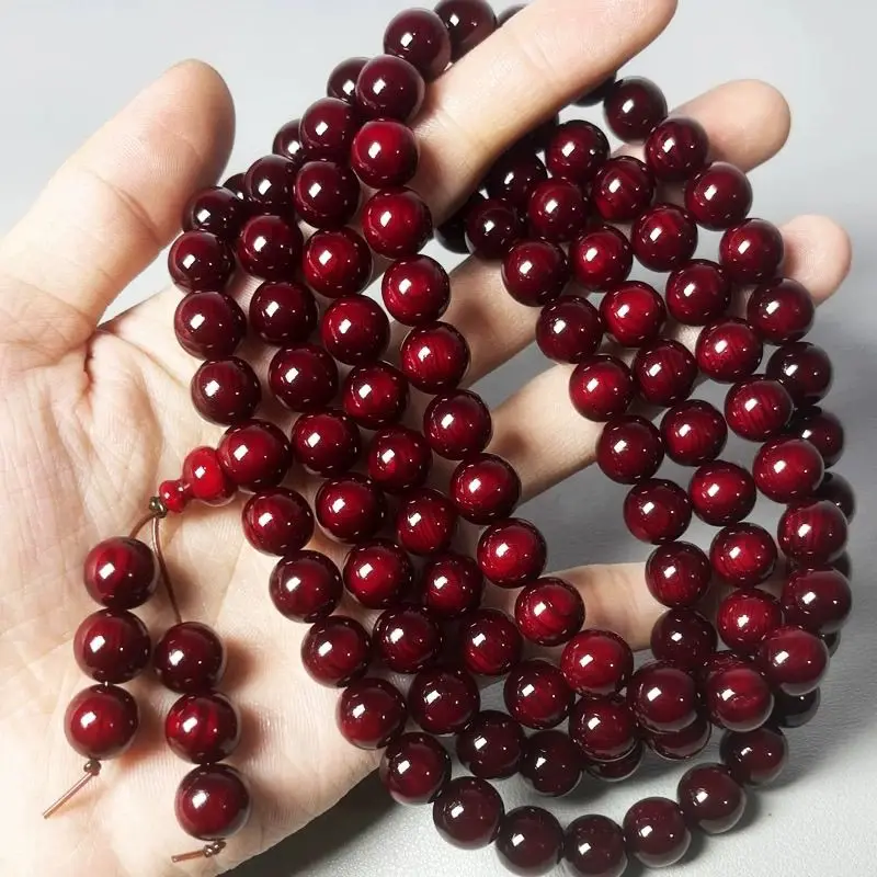 

Bloodwood Amber Wood 108 Beads Multi Loop Pine Resin Translucent Cured Bracelet and Necklace for Men Collector Spiritual Gift