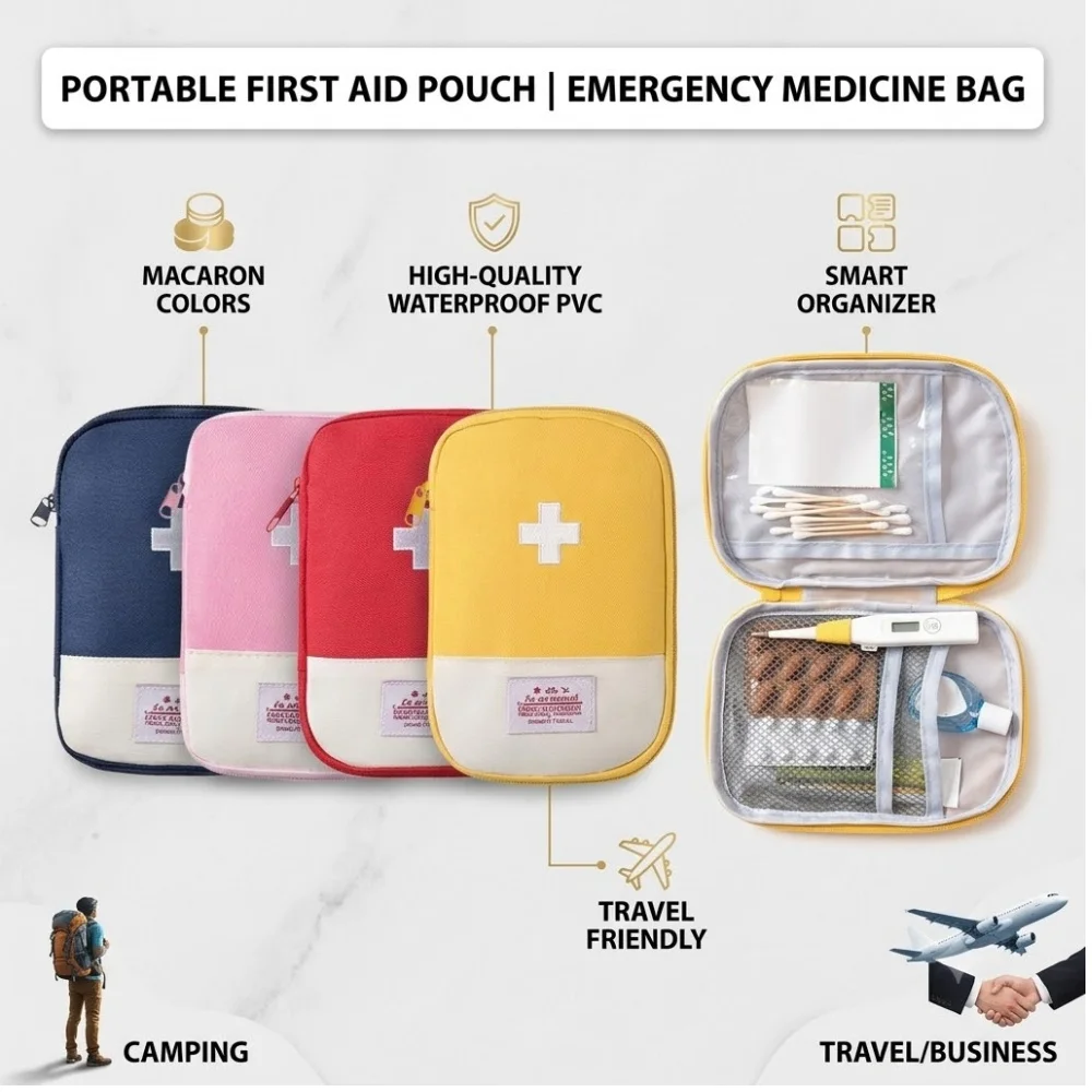 Portable Travel Medicine Bag Waterproof PVC First Aid Kit Pouch Pill Organizer Macaron Emergency Storage Case for Outdoor Sports