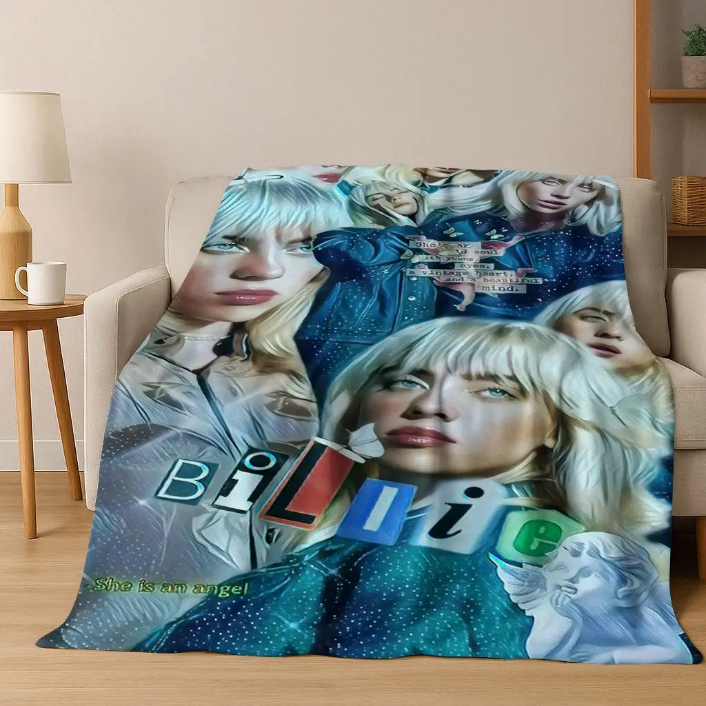 Modische Billie Eilish Hit Me harte und weiche Sänger-Flanelldecke, weiche Überwurfdecke für Bett, Schlafzimmer, Wohnzimmer, Reisegeschenk, Kind