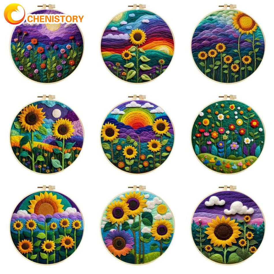 

CHENISTORY Wool Needle Felt Set Needle Felt Starter Set Sunflower Landscape Felt Painting Kit For Beginners For Home Decoration