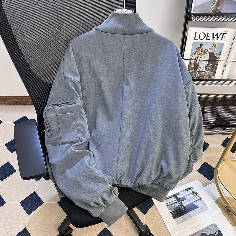 

Retro Pilot oulder Pad Jaet Men's Casual Spring Autumn Cleanfit Stand Collar Baseball Sle American Coat Trendy