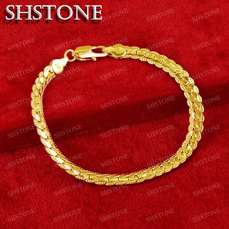 

SHSTONE 18K Gold Side Chain Bracelets For Woman Men Fashion Party Wedding Engagement Charm Jewelry Christmas Lovers Gift