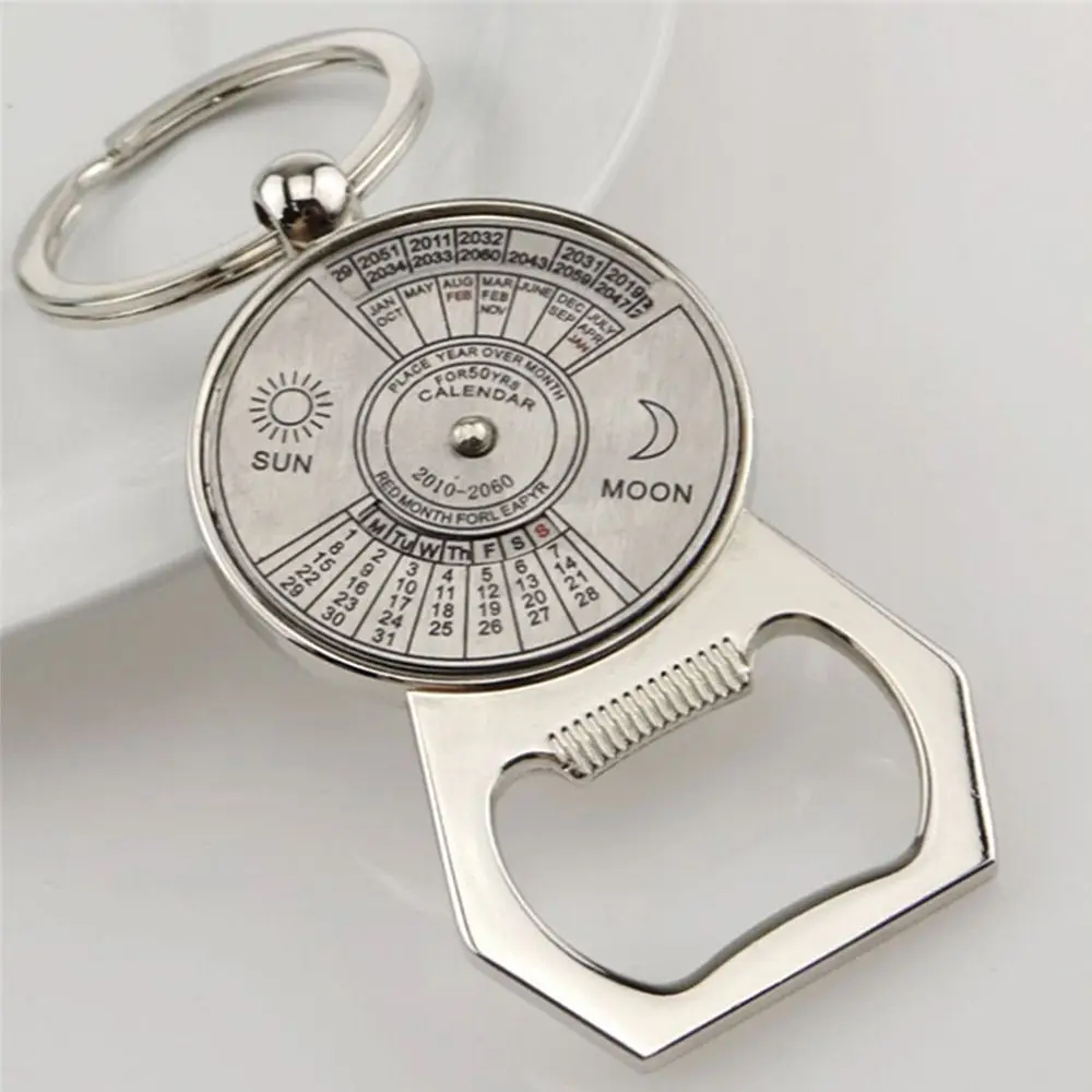 Durable Creative 50 Year Calendar Perpetual Novelty Key Rings Metal Key Ring Key Chain Bottle Opener